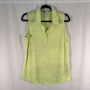 ADIDAS Golf Tank Top Women's Large Neon Yellow 1/4 Button Sleeveless Lightweight